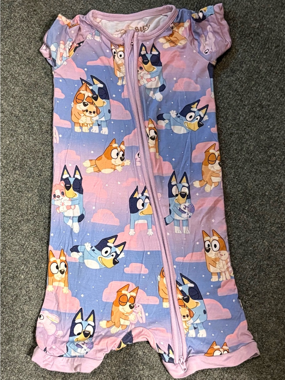 Little Sleepies Pink and Lavender Bluey short zippy